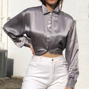100% Silk Charmeuse Metallic Silver Top